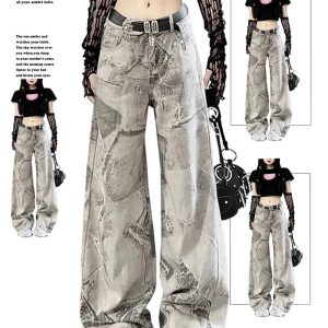 Grunge Washed Graffiti Wide-Leg Jeans: Y2K Fashion Must-Have