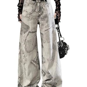 Grunge Washed Graffiti Wide-Leg Jeans: Y2K Fashion Must-Have