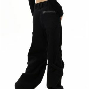 Hashtag Drama Black Cargo Pants: Y2K Grunge Style for Effortless Chic