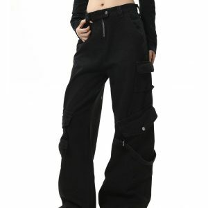 Hashtag Drama Black Cargo Pants: Y2K Grunge Style for Effortless Chic