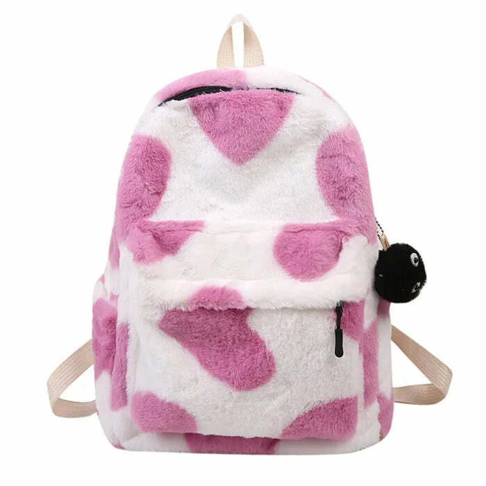 Heart Crush Fuzzy Backpack: Y2K Aesthetic for Trendy Summer Outfits