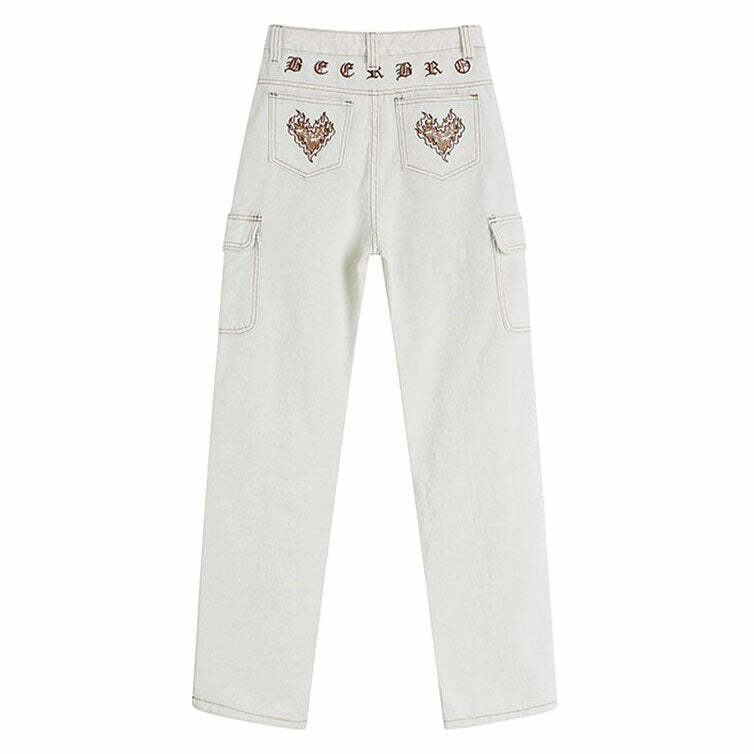 Heart Embroidery Cargo Pants: Y2K Fashion Meets 90s Grunge Style