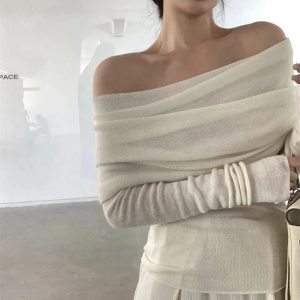 Ivory Off-Shoulder Wrap Top for Y2K Fashion & Summer Outfits