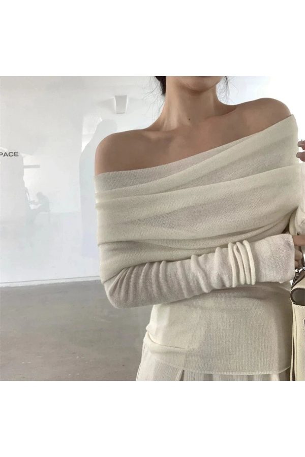 Ivory Off-Shoulder Wrap Top for Y2K Fashion & Summer Outfits