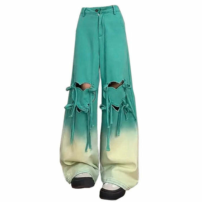 Knee-Heart Gradient Cargo Pants for Y2K Fashion & Grunge Aesthetic