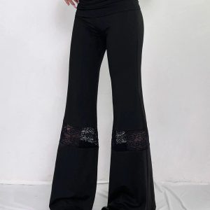 Lace Panel Flare Pants - Y2K Fashion Must-Have for Trendy Summer Outfits