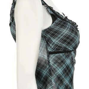 Lace-Trim Plaid Mesh Top: Y2K Aesthetic for Effortless Summer Style