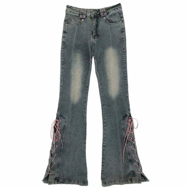 Lace Up Flared Jeans: Embrace Y2K Fashion with a 90s Grunge Twist