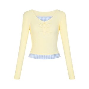 Lemon Gingham Layered Top - Y2K Summer Outfit for a Cute Aesthetic