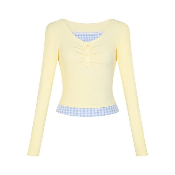 Lemon Gingham Layered Top - Y2K Summer Outfit for a Cute Aesthetic