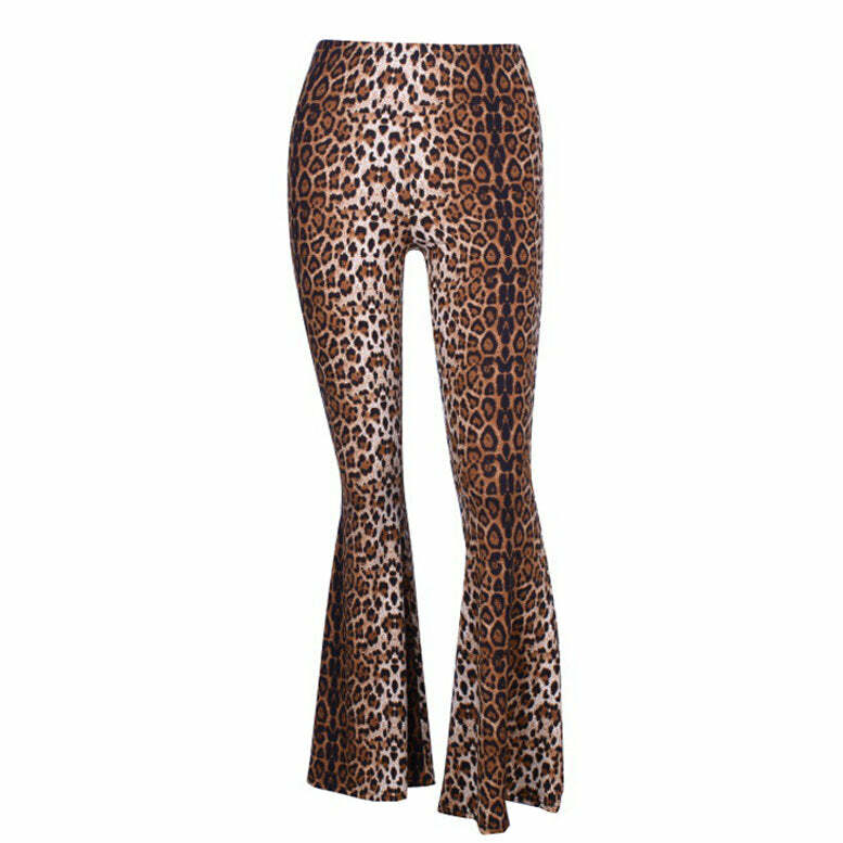 Leopard Print Flared Trousers for Y2K Fashion & Grunge Aesthetic