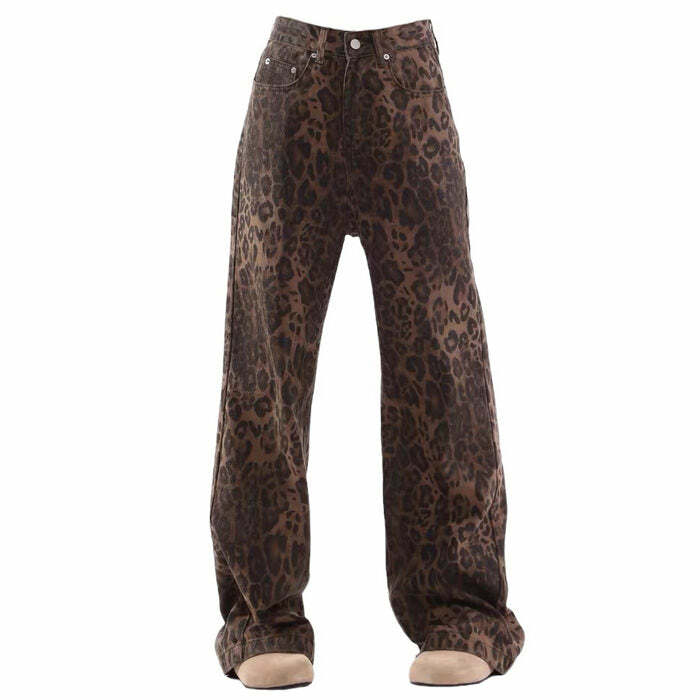 Leopard Print Wide Leg Jeans: Y2K Fashion Must-Have for Trendy Outfits