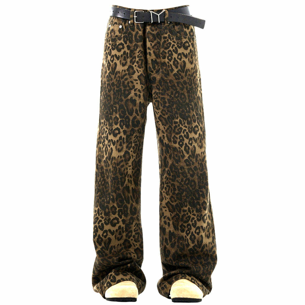 Leopard Print Wide-Leg Jeans: Y2K Fashion Must-Have for Trendy Outfits