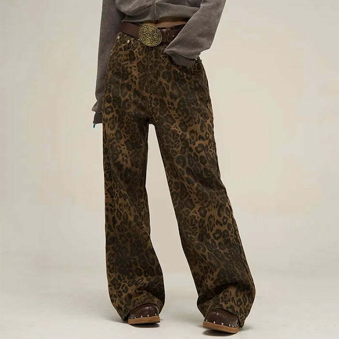 Leopard Print Wide Leg Jeans: Y2K Fashion Must-Have for Trendy Outfits