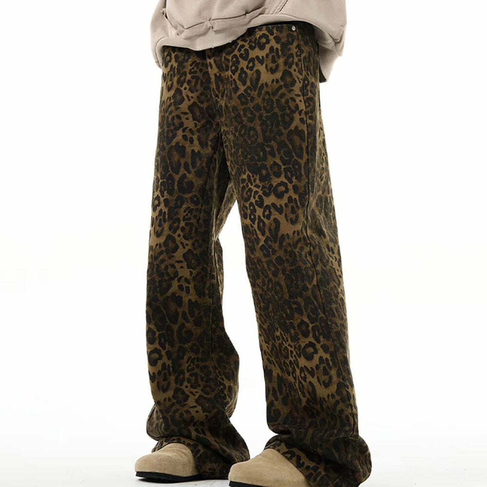 Leopard Print Wide-Leg Jeans: Y2K Fashion Must-Have for Trendy Outfits