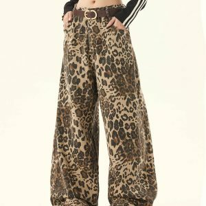 Leopard Print Wide-Leg Pants: Y2K Fashion Meets 90s Grunge Aesthetic