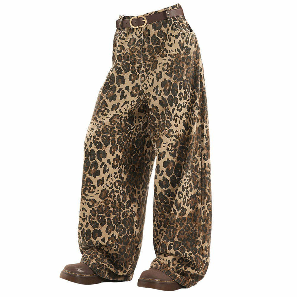 Leopard Print Wide-Leg Pants: Y2K Fashion Meets 90s Grunge Aesthetic