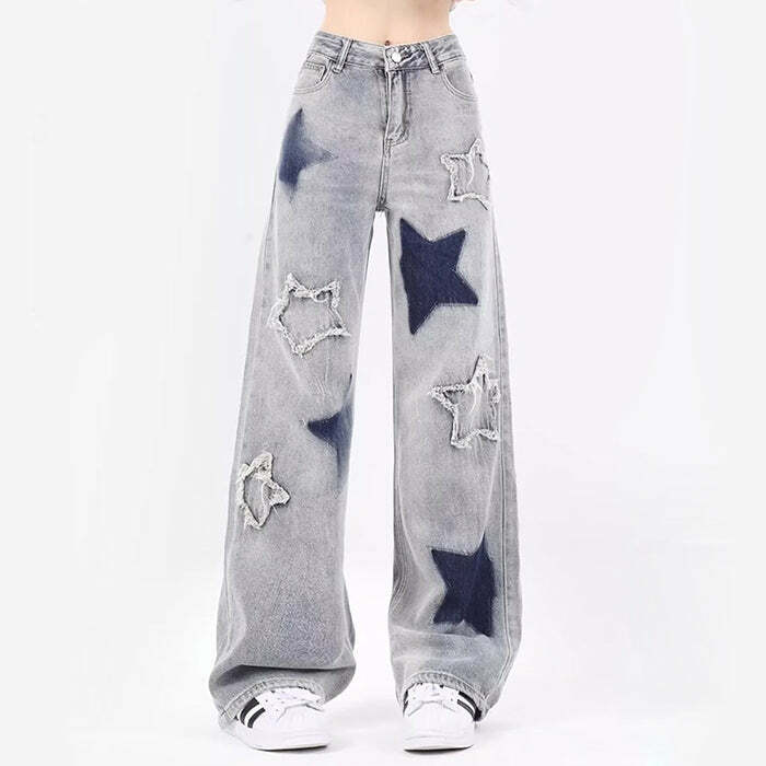 Light Blue Star Cargo Jeans - Y2K Fashion for Effortless Summer Style