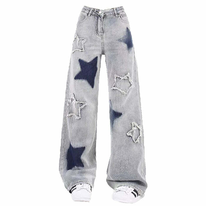 Light Blue Star Cargo Jeans - Y2K Fashion for Effortless Summer Style