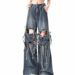 Love Knot Y2K Heart Denim Cargo Pants for Trendy Summer Outfits