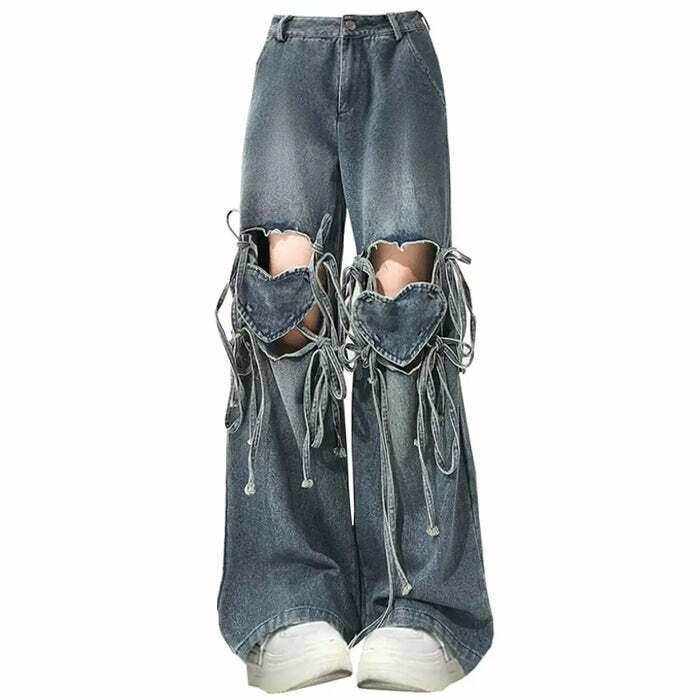 Love Knot Y2K Heart Denim Cargo Pants for Trendy Summer Outfits