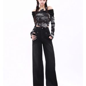 Midnight Wide-Leg Jeans: Y2K Fashion Essential for Effortless Style