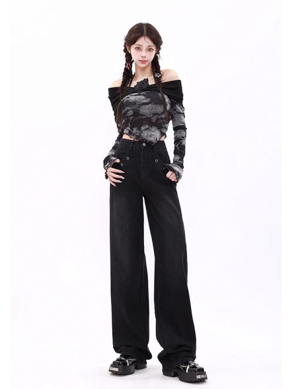 Midnight Wide-Leg Jeans: Y2K Fashion Essential for Effortless Style