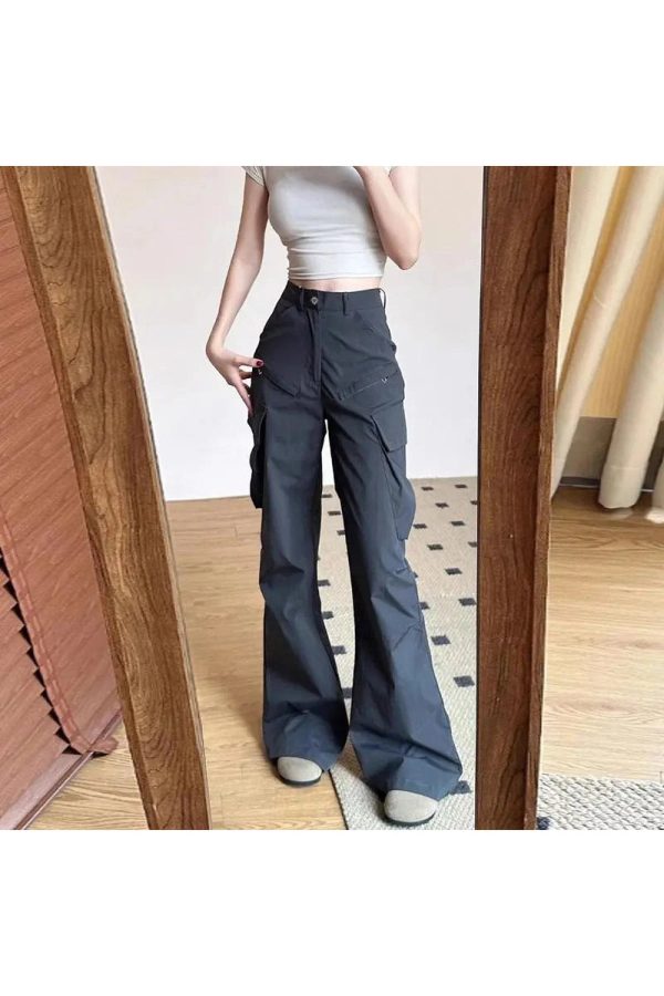 Midnight Y2K Cargo Flare Pants for Trendy Summer Outfits