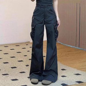 Midnight Y2K Cargo Flare Pants for Trendy Summer Outfits