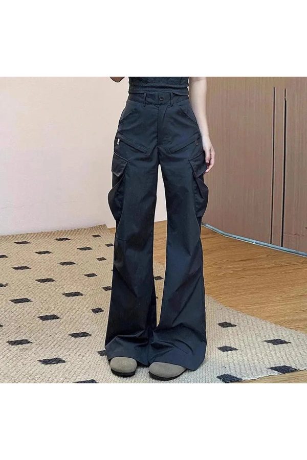 Midnight Y2K Cargo Flare Pants for Trendy Summer Outfits