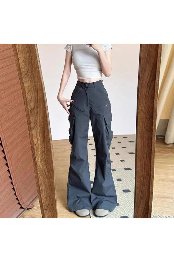 Midnight Y2K Cargo Flare Pants for Trendy Summer Outfits