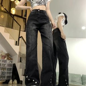 Midnight Y2K Flare Snap Jeans for Trendy Summer Outfits