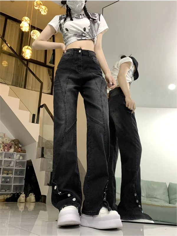 Midnight Y2K Flare Snap Jeans for Trendy Summer Outfits