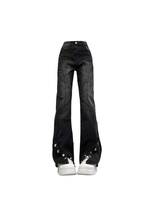 Midnight Y2K Flare Snap Jeans for Trendy Summer Outfits