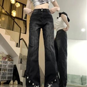 Midnight Y2K Flare Snap Jeans for Trendy Summer Outfits