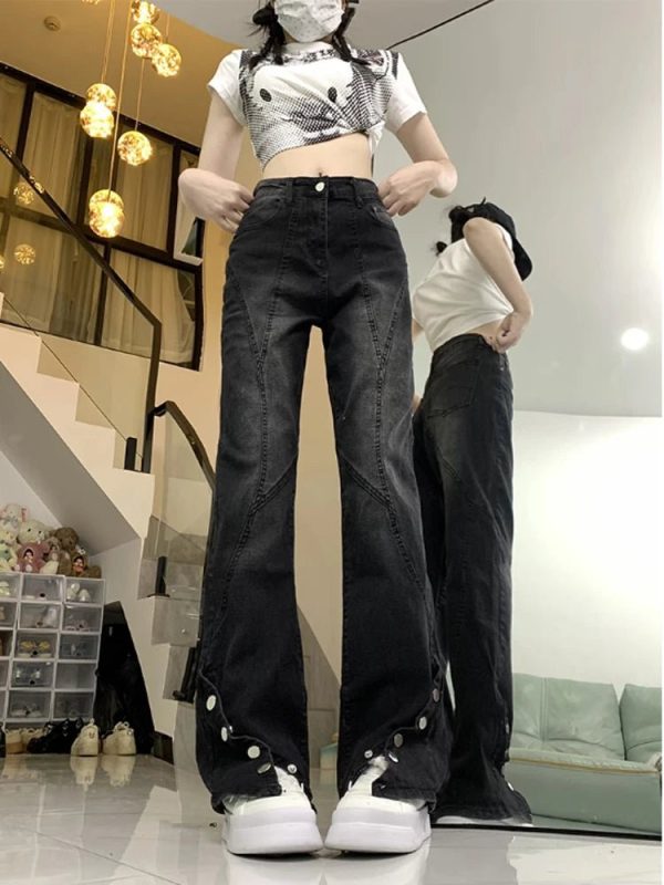 Midnight Y2K Flare Snap Jeans for Trendy Summer Outfits