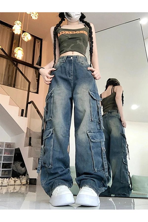 Midnight Y2K Utility Cargo Jeans for Trendy Summer Outfits