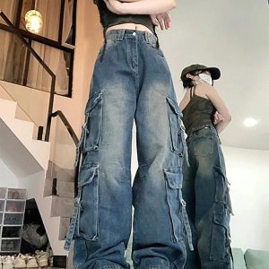 Midnight Y2K Utility Cargo Jeans for Trendy Summer Outfits