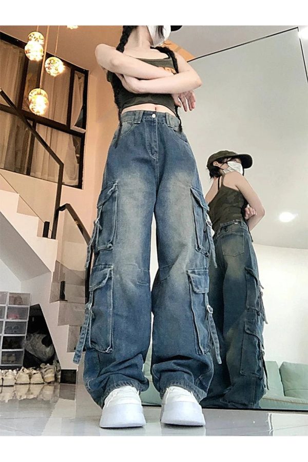 Midnight Y2K Utility Cargo Jeans for Trendy Summer Outfits