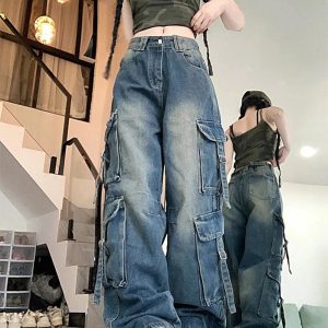 Midnight Y2K Utility Cargo Jeans for Trendy Summer Outfits