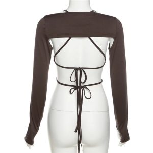 Mocha Ruched Tie-Up Top - Y2K Fashion Essential for Summer Outfits