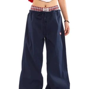 Navy Baggy Cargo Pants for Y2K Fashion and Grunge Aesthetic Outfits