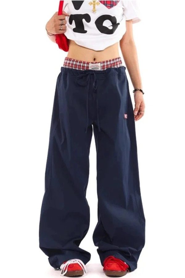 Navy Baggy Cargo Pants for Y2K Fashion and Grunge Aesthetic Outfits