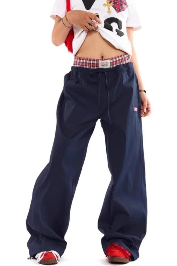 Navy Baggy Cargo Pants for Y2K Fashion and Grunge Aesthetic Outfits