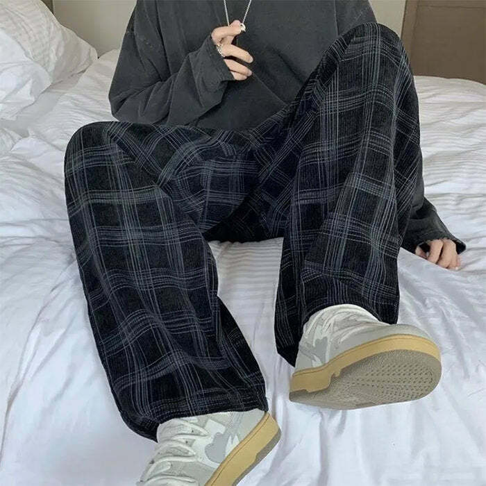 Navy Cozy Up Plaid Cargo Pants for Y2K Fashion & Grunge Aesthetic