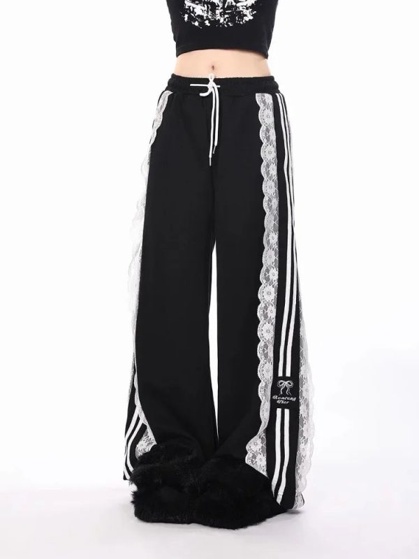 Noir Romance Y2K Track Pants: Grunge Aesthetic for Effortless Style