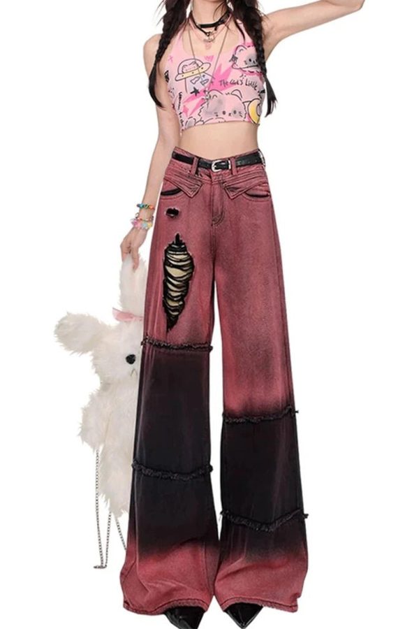 Ombre Spiral Grunge Flare Pants - Y2K Fashion Must-Have for Summer Outfits