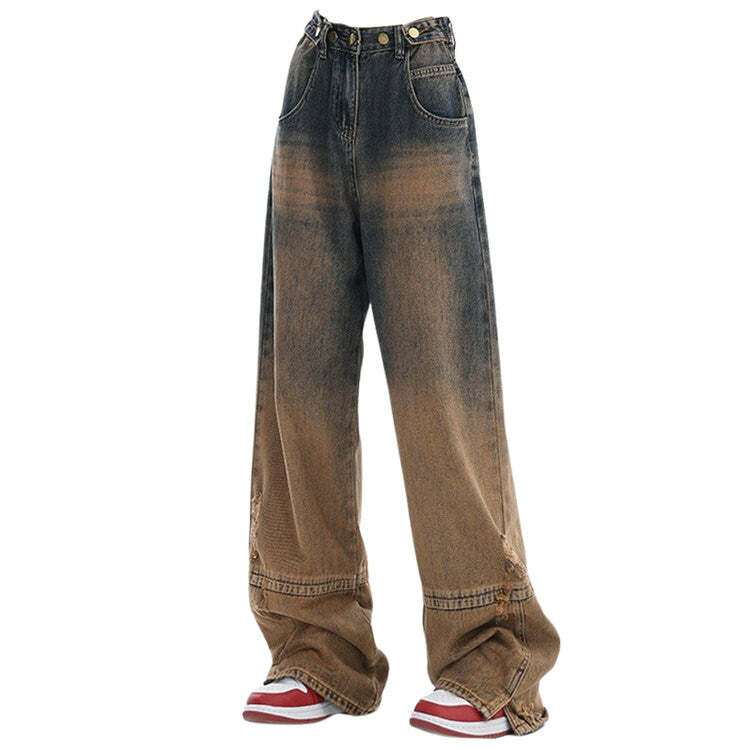 One Way Ticket Y2K Brown Aesthetic Wide Leg Jeans for Trendy Outfits