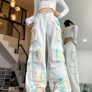 Pastel Graffiti Cargo Pants: Trendy Y2K Fashion for Effortless Style