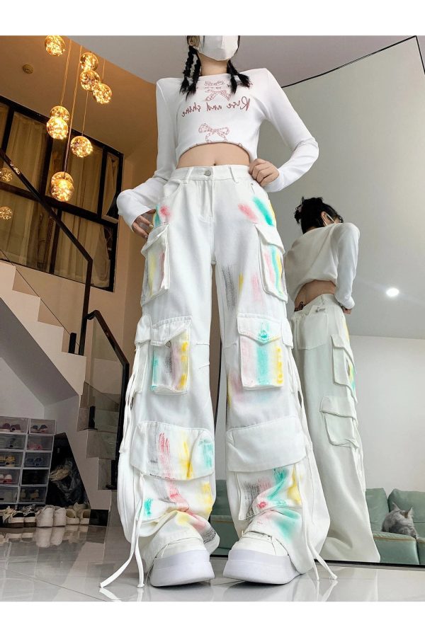 Pastel Graffiti Cargo Pants: Trendy Y2K Fashion for Effortless Style